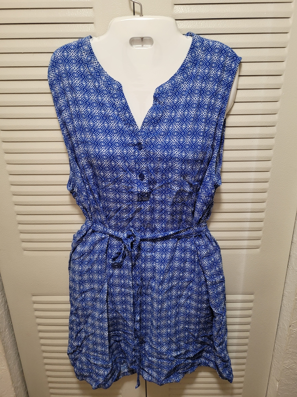 Faded Glory Blue Printed Sleeveless Mini Dress